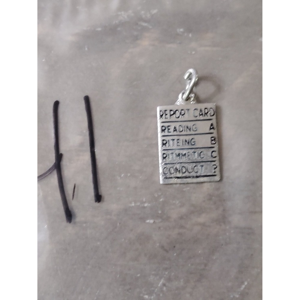 Vintage Sterling Silver Report Card Charm Pendant School Novelty Humorous 925